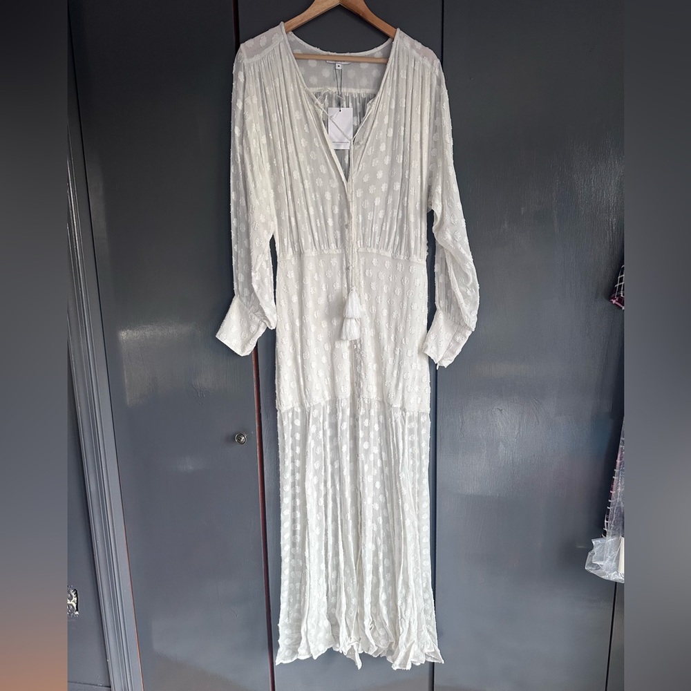 NWT Karina Grimaldi Sami Maxi Dress in Sheer dotted White - MED - Picture 3 of 7